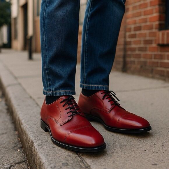 Steve Madden Mens Cordovan Pontic Cap Toe Derby Leather Dress Shoes Size 13M - Picture 2 of 13